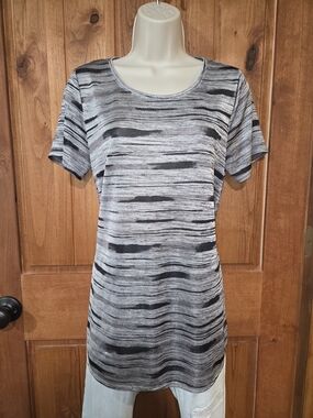 Apt. 9 Black & Gray Striped Short Sleeve Scoop Neck Top